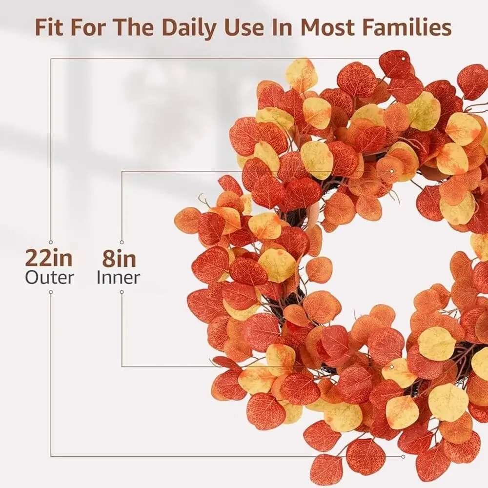 Thanksgiving Fall Wreath Front Door, 22 inch Autumn Wreath